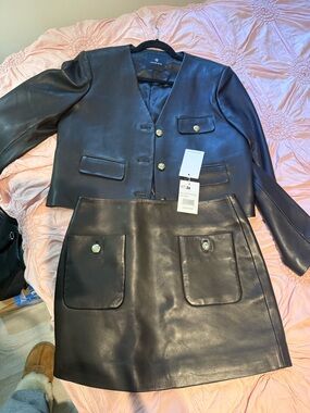 ANINE BING 100% lamb leather Black Leather Jacket & Skirt Set